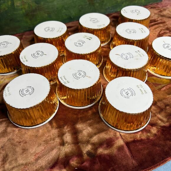 Vintage 70s Royal Worcester Luster Gold Set of 12 Ramekins Rare Size 48 Shape 00 - Picture 8 of 11